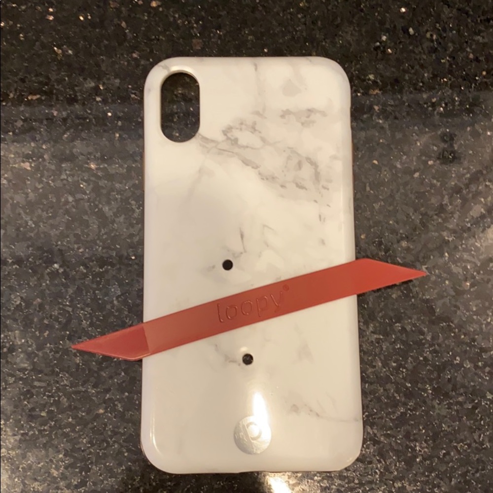 iPhone XR white marble loopy case w/ band
